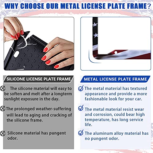 American Flag License Plate Frame Holder - 2 Pack Universal Aluminum Matte Stripe US Flag Gloss Patriotic Car Plate Frame Covers with Free Screws Fasteners Caps - color: Matte American flag