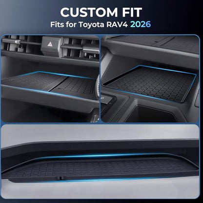 Wireless Charging Protective Mat & Center Console Storage Protective Mat & Passenger Storage Organizer Mat for Toyota RAV4 2026, Interior Accessories Anti-Slip Cover Pad for 2026 RAV 4, Black - style: Fits for Toyota RAV4 2026, C