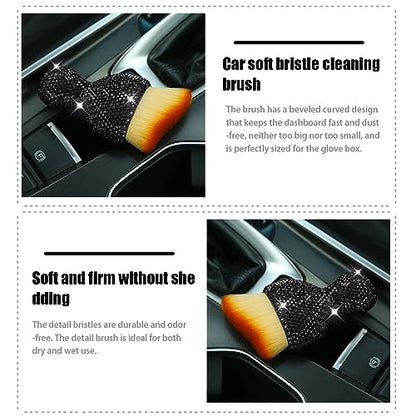 zipelo Auto Interior Dust Brush, Car Detailing Cleaning Brush with Diamond, Bling Handle Soft Bristles Dusting Tool, Scratch Free Dirt Clean Brushes for Vehicle Dashboard, Air Conditioner Vent (Black) - color: Black