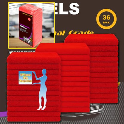 Red Microfiber Cleaning Towels, 3 Dozen Dual-Sided Cleaning Cloths Bulk Pack, Ultra Soft Plush Wash-Cloths, Micro-fiber Detailing Cleaning Cloths for Car, Household and Commercial (Red, 16" x 16") - color: Red, size: 16" x 16"