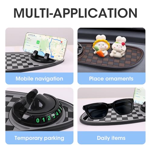Multifunction Car Anti-Slip Mat Exclusive Phone Holder, Rotatable Car Phone Holder Dashboard Pad with Temporary Parking Number, Huge Capacity for Phones, Keys and Sunglasses (Black+Brown) - color: Black+Brown