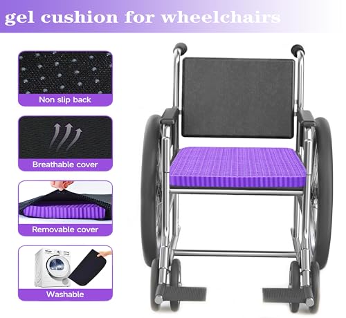 Gel Seat Cushion for Long Sitting, Soft and Breathable, Seat Cushion for Back, Sciatica, Tailbone, Hip Pain Relief, Used for Office Chair, Wheelchair, Car, Recliner, Truck, Kayak.(Púrpura)