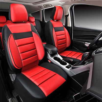 CAR PASS Leather Seat Covers Full Set Universal Water Resistant 3D Foam Back Support, Luxury Comfort Automotive 5 Seat Covers All Season Fit for SUV,Sedan,Van, Airbag Compatible Elegance (Black Red) - color: Black and Red