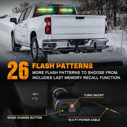 XRIDONSEN 2 in 1 Amber Green Emergency Lights Traffic Advisor Light Bar 144 LED Warning Safety Strobe Interior Front Dash Windshield Rear Window Lights for Trucks Construction Vehicles (2x17.7 inch) - color: Amber/Green