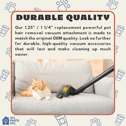 Pet Hair Removal Turbo Brush Vacuum Tool, Pet Hair Vacuum Attachment & Two Adapters for 1 3/8” 1-1/4" & 1.5" Compatibility with Shop-Vac, Shark, Miele, Bissell, Hoover, Eureka