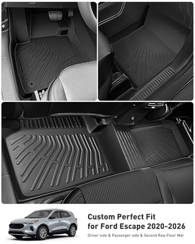 DrCarNow® Floor Mats Full Set for Ford Escape 2026 2025 2024 2023 2022 2021 2020(Not for Hybrid), Custom Fit All Weather TPE Liners with Cargo Mat & Backrest Protector for Car SUV Interior Accessories