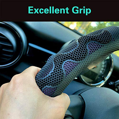 PINCTROT Large Size Steering Wheel Cover Great Grip with 3D Honeycomb Anti-Slip Design, 15.5-15.75 Inch (Purple) - color: 5.Purple, size: Large Size[15 1/2''-15 3/4'']