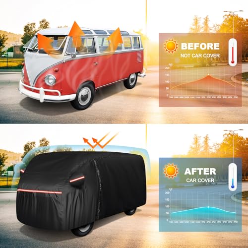 QUNSUNUS Waterproof Car Cover for VW Bus T1 T2 T3 1950-1992, Outdoor Car Covers with Zipper, All Weather Full Exterior Cover with Straps for Wind, Sun, UV and Dust Protection - size: for VW Bus T1 T2 T3