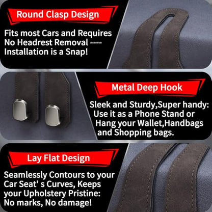 Car Seat Headrest Hooks for Purses and Bags, 2 Pack Bag Purse Holder for Car With Double Metal Hooks, Car Purse Hanger, Headrest Back Seat Handbags Hook Cute Hanging Accessories, Brown - color: Brown 2pcs