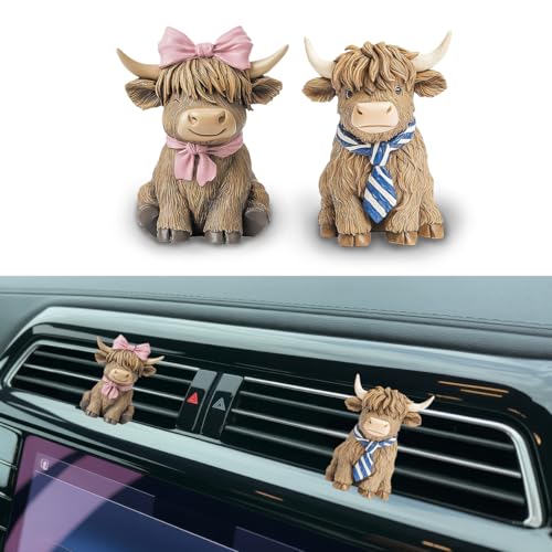 GENANY 3D 2pcs Resin Highland Cow Car Air Freshener Vent Clips, Farmhouse Auto Fresheners, Farm Air Freshener, Cute Gifts for Women and Men, Cool Spring Gifts For Horror Fans - style: 04. Cow Couple