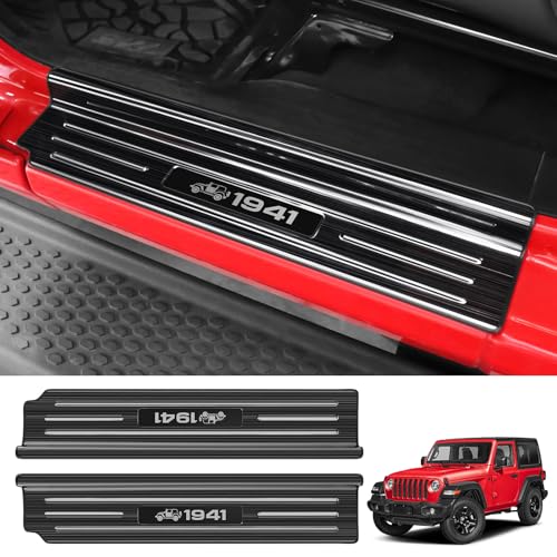Door Sill Guards Compatible with Jeep Wrangler JL JLU 2018-2026 & Gladiator JT 2020-2026 Accessories Stainless Steel Material Black Brushed Texture Door Sill Protector (2-Door) - size: 2-Door (Black Brushed Texture)