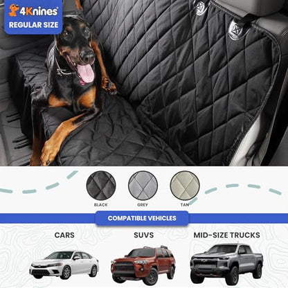 4Knines Back Seat Pet Cover for Dogs w/o Hammock – 54" Wide, Waterproof Car Seat Cover, Non-Slip, Heavy-Duty – Fits Cars, SUVs, Small Trucks – 2 Seat Belt & Latch Access – Back Seat Protector (Beige) - color: Beige