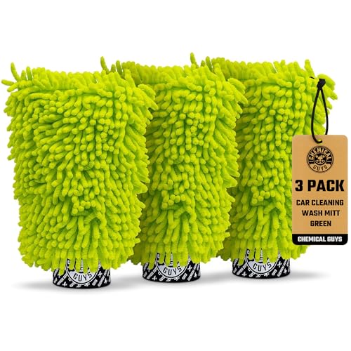 Chemical Guys, Chenille Premium Scratch-Free Microfiber Wash Mitt, Lime Green, 9.6" x 2.3" x 7" (3 Pack) - MIC49303 - size: 3 Pack