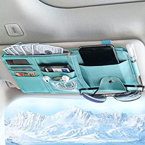 Keedolla Blue Car Sun Visor Organizer, Auto Car Sun Visor Gift Card Holder Storage Organizer Travel Document Holder with Zipper Pocket for Sedan, Trucks, SUV - color: Blue