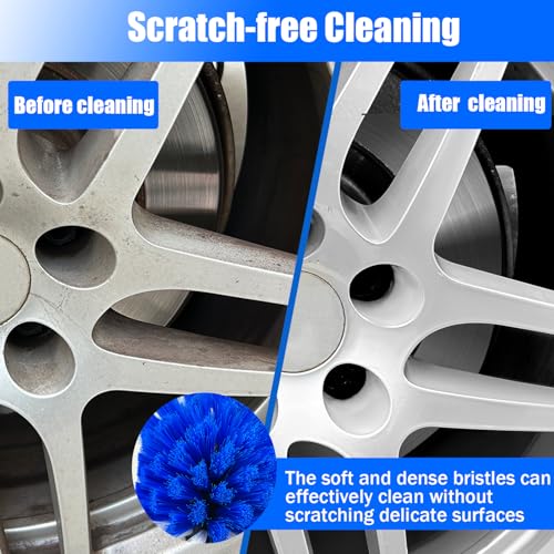 Wheel Brush Kit, Soft Drill Wheel Cleaner Brush, Tire Brush, Detailing Brush, and Detailing Pads, No Scratches Car Wheel Cleaning Kit for Wheels, Tire, Rims, Engines, Exhaust(Blue + White 9 Pk) - color: Blue + White 9 Pk