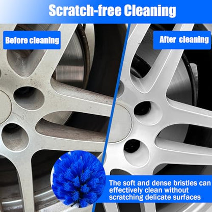 Wheel Brush Kit,Soft Drill Wheel Cleaner Brush, No Scratches Highly Dense Car Cleaning Brush Set for Wheels, Tire, Rims, Engines, Exhaust(Blue + White 3 Pk) - color: Blue + White 3 Pk