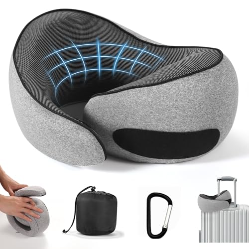 SZXYX Neck Travel Pillows - 100% Pure Memory Foam Neck Pillow for Airplanes, Comfortable Breathable Cover, 360° Support Stowable Pillows for Sleeping, Car, Airport Travel Essentials, Gray - color: Gray