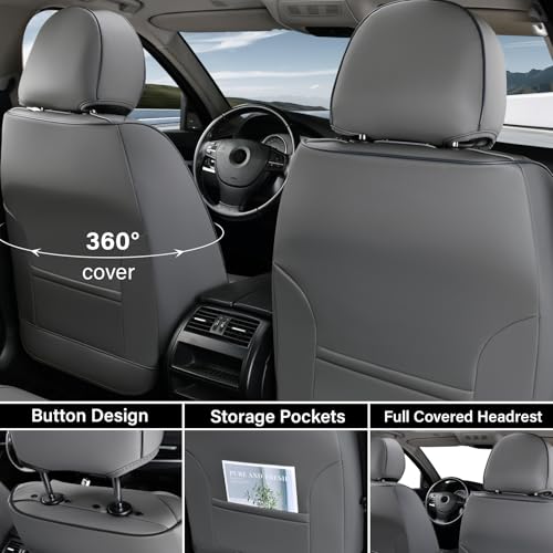 Coverado Seat Covers, Car Seat Covers Front Seats, Waterproof Nappa Leather Auto Seat Cover with Lumbar Head Pillow, Gray Seat Covers Carseat Cover Universal Fit for Most Cars - color: Gray（Pillow）, size: Front