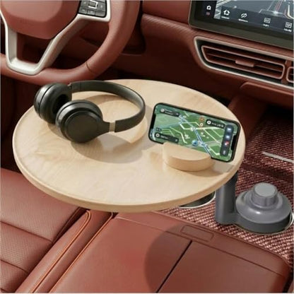 Car Desk for Laptop & Car Table Tray, Height-Adjustable 360° Rotating Wood Car Laptop Mount, Cup Holder Table, Steering Wheel Tray, Compatible with Tesla & Most Vehicles - color: Ash