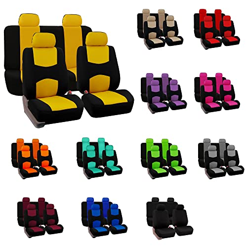 FH Group Cloth Car Seat Covers Set, Universal Fit Burgundy - Low Back Front, Solid Rear, Washable, for SUV, Sedan & Van - color: Burgundy, style: Seat Cover Full Set