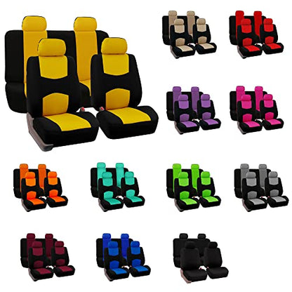 FH Group Cloth Car Seat Covers Set, Universal Fit Burgundy - Low Back Front, Solid Rear, Washable, for SUV, Sedan & Van - color: Burgundy, style: Seat Cover Full Set