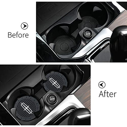 Car Cup Holder Coaster for Lincoln Recessed Silicone Cupholder Coaster Interior Accessories 2.75in 2Pack - color: Black-11