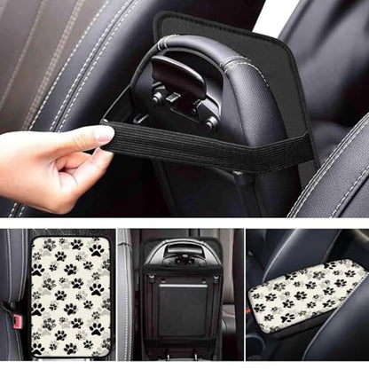 Dreaweet Black Dog Paw Print Car Center Console Cover for Women Cute Car Armrest Cover Center Console Cushion Pad Soft Comfy Arm Rest Cover for Car Truck SUV Van - color: Black Dog Paw