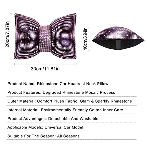 surpassme 2PCS Rhinestone Car Headrest Neck Pillow for Driving with Bling Bling Crystal Bow Pillow Car Accessories for Women (Pink) - color: 2 Pink Pillows