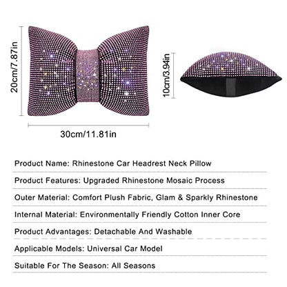 surpassme 2PCS Rhinestone Car Headrest Neck Pillow for Driving with Bling Bling Crystal Bow Pillow Car Accessories for Women (Pink) - color: 2 Pink Pillows