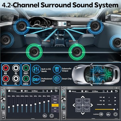 SJoyBring 7" Double Din Car Stereo with Wireless Apple CarPlay & Android Auto, QLED Touchscreen, Bluetooth, Backup Camera, 4.2-CHN Audio, 2 Subwoofer Outputs, AM/FM Car Radio