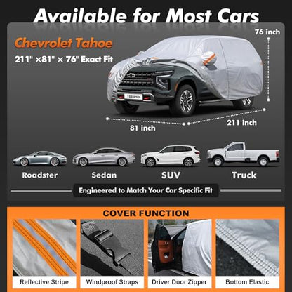 Car Cover Waterproof All-Weather,Heavy-Duty Outdoor Full Exterior Automobiles SUV(Length 202-214 inch) with Windshield Sun Shade Universal Fit Chevrolet Tahoe, Lincoln MKT, GMC Envoy etc - size: Fit SUV Jeep Length 202-214 inch(YXXL-545)