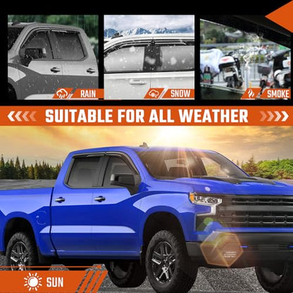 Rain Guards Fit for Chevy Silverado/GMC Sierra 1500 Crew Cab 2019-2026, Tape-on Durable Side Window Wind Deflectors & Visors 2019-2026 Silverado/Sierra 2500HD 3500HD Crew Cab Rain Guard Black 4 PCS - size: Fit for Chevy Silverado/GMC Sierra 2019-2026