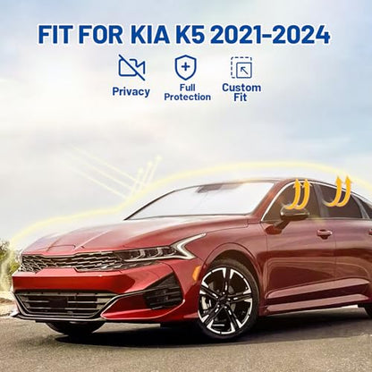 Car Window Shades for KIA K5 2021-2024 Accessories - Full Set 8PCS Side Window Sunshades with Memory Frame & Blackout Fabric, Privacy UV Shield for Camping/Travel - size: Fit for KIA K5 2021-2024