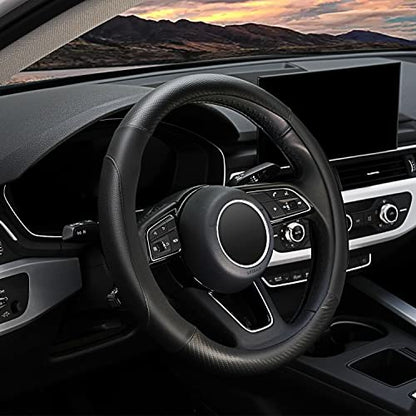 YHONGJT Soft Microfiber Leather Car Steering Wheel Cover, Universal Fit 15 Inch for Women Girls, Fit Vehicles, Sedans, SUVS, Vans, Trucks - Black - color: B-Black