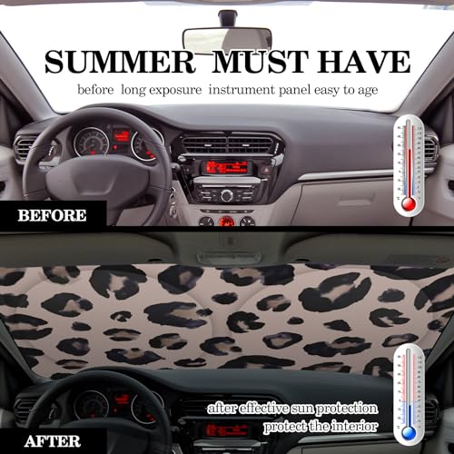 Windshield Sun Shade Foldable Car Front Window Covers for Car Accessories Sun Heat UV Rays Visor Protector Protection for Universal Cars SUV Truck(Leopard) - style: Leopard