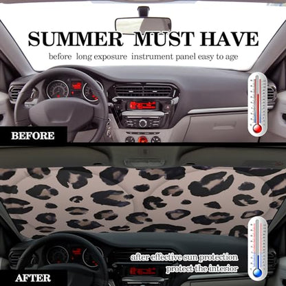 Windshield Sun Shade Foldable Car Front Window Covers for Car Accessories Sun Heat UV Rays Visor Protector Protection for Universal Cars SUV Truck(Leopard) - style: Leopard