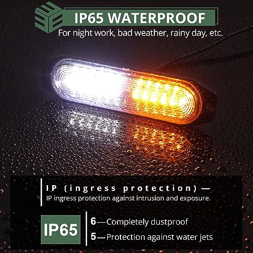 EYPINS LED Surface Mount Strobe Lights Kit,White Amber Flashing Car Truck Strobe Light,8pcs Surface Mount Emergency Warning Flashing Strobe Lights,30 Strobe Mode,Memory Function,12V,24V,Waterproof
