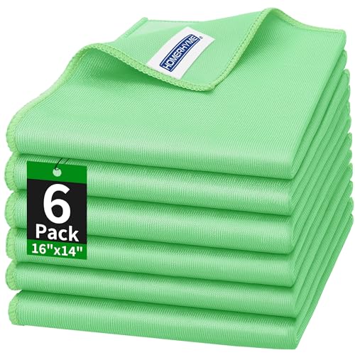 Microfiber Cleaning Cloth, 6 Pack Glasses Cleaning Cloth, 16" ×14" Window Cleaning Rags, Streak Free Lint Free Polishing Cloths Wipes for Eye Glass Stainless Steel Windshield, Sage Green - color: Sage Green, size: 6 Pk-16" X 14"