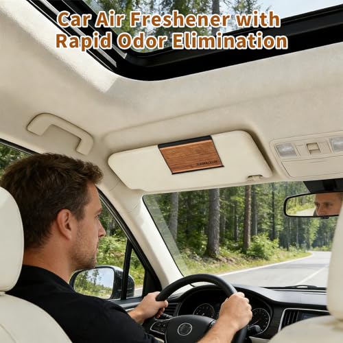 4 Pack Wood Car Air Freshener, Car Odor Eliminator, Essential Oils Clean Ingredients Long Lasting Scent, Vehicle Scent Diffuser Refill with Metal Clip for Truck SUV Sedans (Teak-Amber-Cabana-Grove)