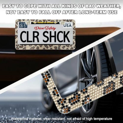 DXNQ 2PCS Bling License Plate Frame, Sparkly Rhinestone Diamond License Plate Cover with Crystal Screws Caps, Glitter Crystal Stainless Steel License Plate Holder for Women (Leopard) - color: Leopard, 2PCS