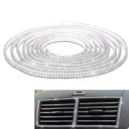 Bling Car Trim Self Adhesive Strip, 16.4Ft Crystal Rhinestone Vehicle Dashboard Line Molding Stickers, Universal Diamond Auto Interior Exterior Decor Accessories for Women Girls (White)