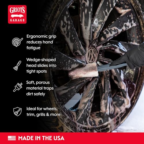 Griot's Garage Long-Reach Wheel Scrubber Brushes for Car Detailing Wheels, Tires, and Grillework, Exterior Auto Detail Products and Supplies, Set of 3, 12 1/4" Long, 15736