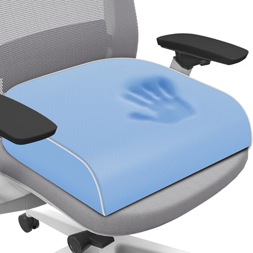 SweetSlubr Seat Cushion for Tailbone Pain Relief, Office Chair Cushion, Memory Foam Large Chair Cushion with Non-Slip Cover for Soft Support at Office Chair, Car Seat, Airplane Light Blue/Large - color: Lightblue, size: Large