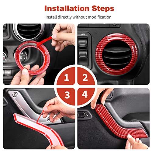 CheroCar 18PCS Interior Trim Kit for Jeep Wrangler JK JKU 2011-2018 4 Door,Steering Button Frame, Air Conditioning Vent Trim Cup Holder Cover,Gear Shift Knobs Frame,Red Carbon Fiber… - color: Red Carbon Fiber