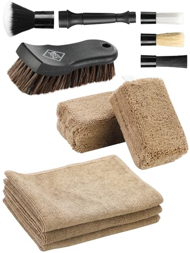 Fantasticlean 9PCS Car Interior Detailing Set, Microfiber Cloth & Applicator, Double-Head Detailing Brushes, Natural Bristles, Scratch-Free, Ultra-Soft for Seats Leather Care or Cleaning - size: IT-ACS03-NT