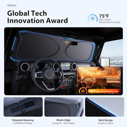 Upgraded Windshield Sun Shade for Jeep Wrangler 2000-2026 and Gladiator [Super Heat Insulation, 99.9% Sun Protection] Foldable Sunshade with Storage Bag, Car Accessories, XS (59 x 21 in) - size: Xs | 59"l X 21"w