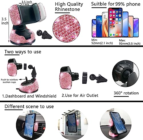 NBTEPEM 27-Piece Bling Car Accessories Set - Universal Fit Steering Wheel Covers, License Plate Frames, Phone Holder, Car Fast Charger, Coasters (Pink) - color: Pink Diamond