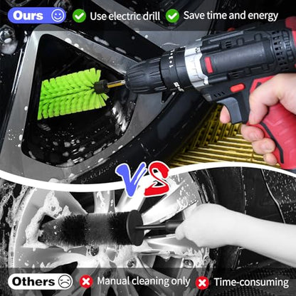 Drill Brush for Car Wheel and Bottle, Highly Dense and Durable Car Cleaning Brush for Wheels, Rims, Engines, Exhaust, Bottle - color: 1 Pack Green