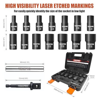 16PCS Bolt Extractor Set, 1/2" Drive Impact Twist Socket Set, Stripped Bolt Extractor for Removing Damaged, Frozen, Rusted, Rounded-Off Bolts, Nuts & Screws, Cr-Mo Steel - size: 16-piece Twist Socket Set