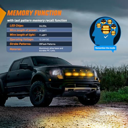 Nilight 4PCS LED Strobe lights 12V 24V Sync Feature Amber 24LED Emergency Hazard Warning Lights with Controller Hard Wire or Cigarette Lighter Plug for Car Truck RVs Campers - color: Amber w/Controller